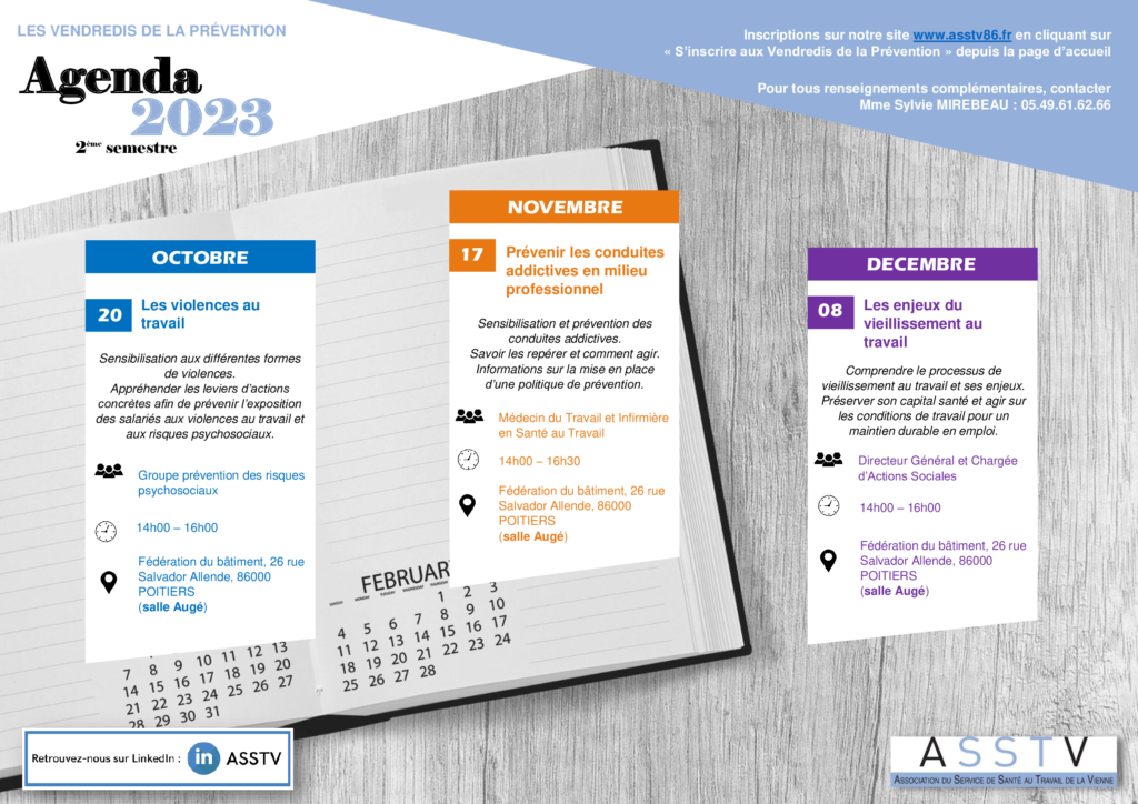 Les Vendredis de la Prévention - Agenda 2023 (2ème semestre) - ASSTV86